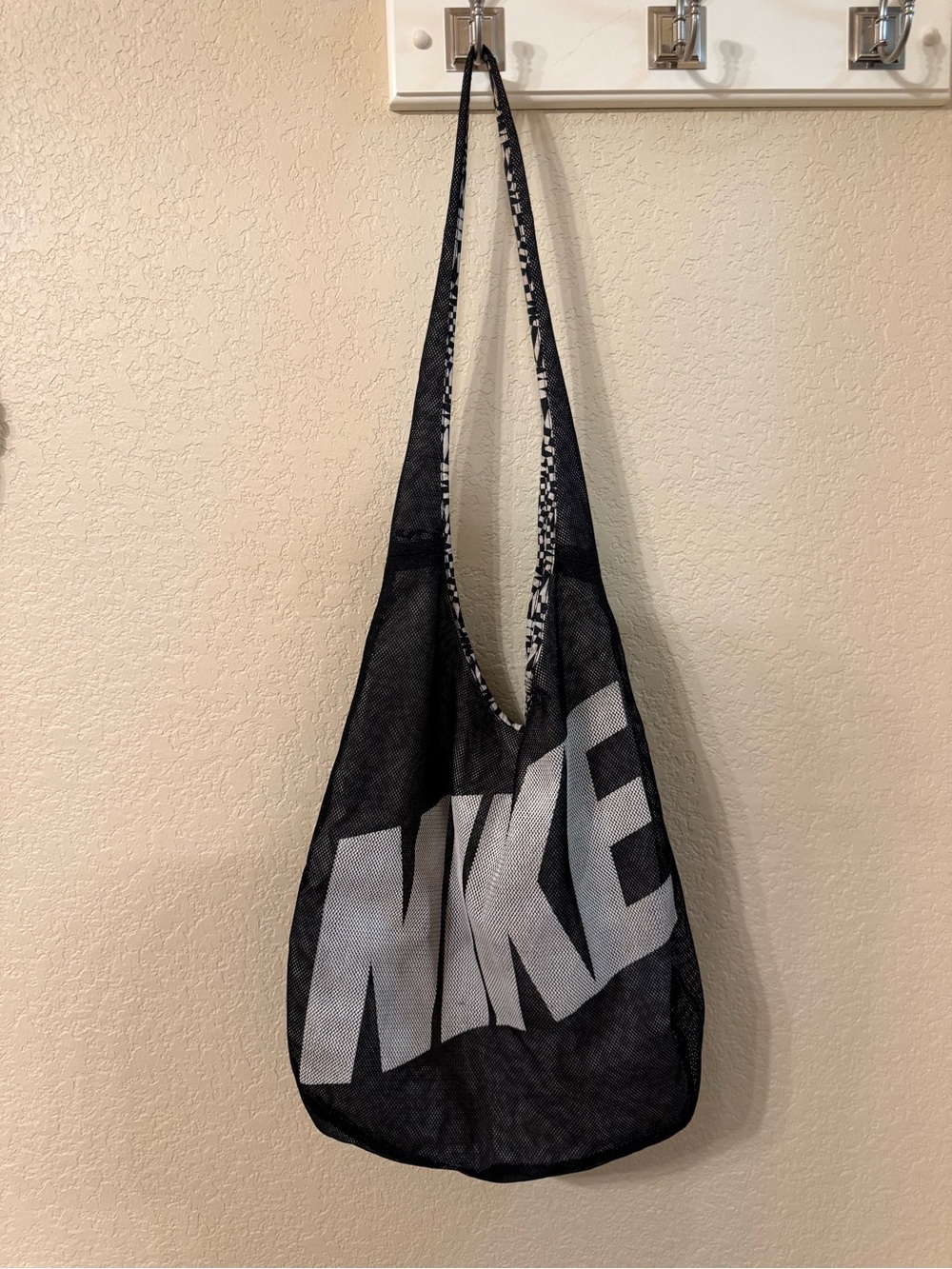 Nike Black Mesh Sling Tote with Bold White Logo